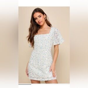 Lulu’s NWT Adorably Perfect Ivory Floral Embroidered Mini Dress Size Large